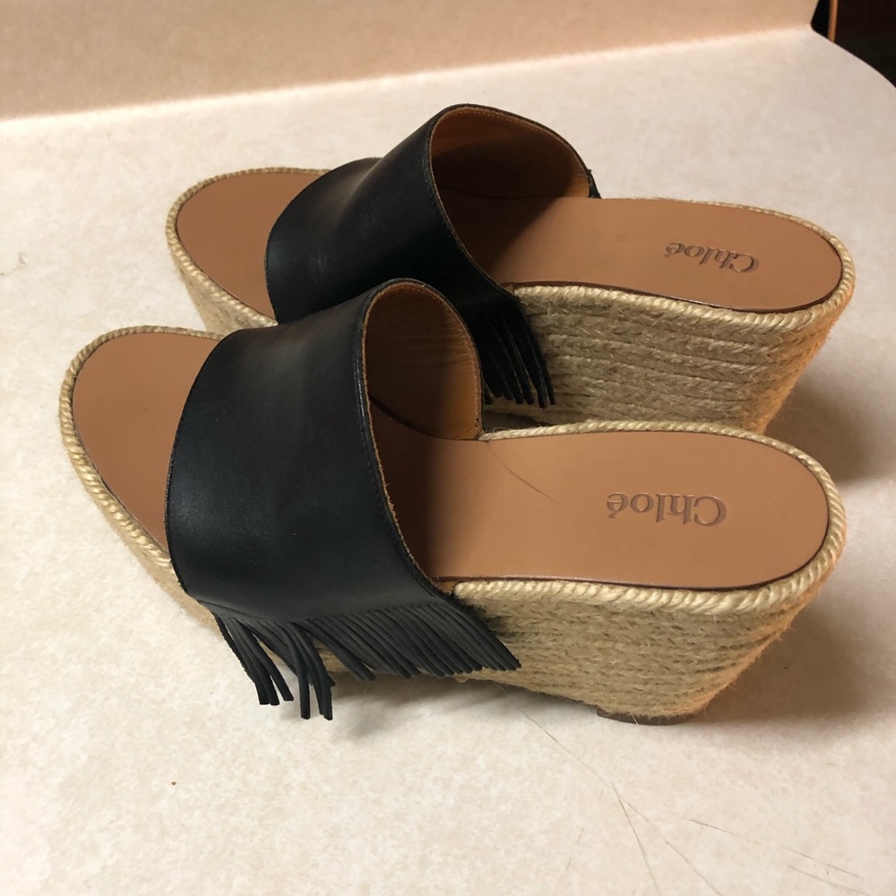 CHLOE Estel Black Leather Fringe Platform Sandals